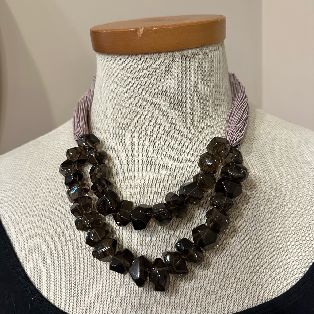 Boutique Artisan Smoky Quartz Topaz Double Strand Necklace W Genuine Pearls 49$